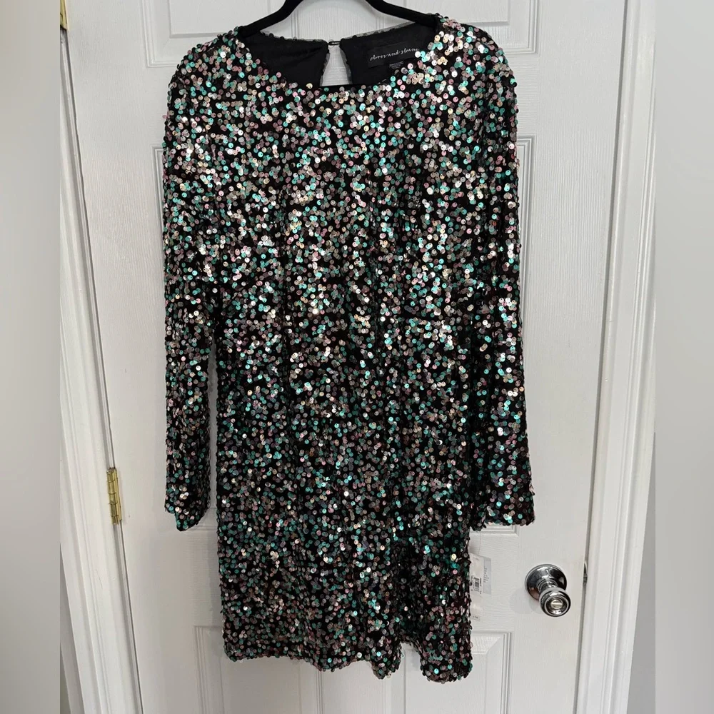 Pink & Teal Sequin Long Sleeve Dress. XL. NWT - Picture 1 of 6